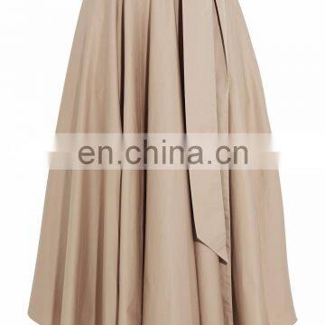 MIKA2010 beige cotton-crepe maxi skirt with belt tied