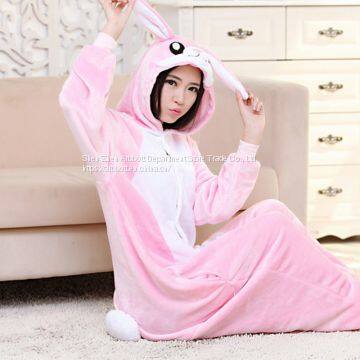 Rabbit Cartoon Flannel Conjoined Polyester Pajamas