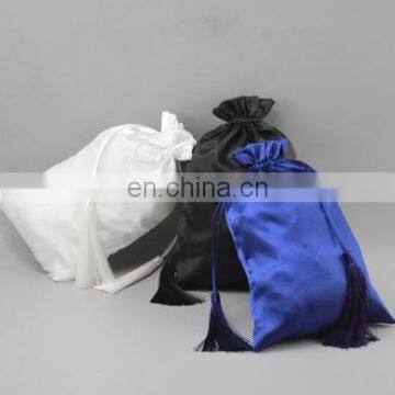 wholesale Drawstring bag with tassel customized wig packaging satin bag hair extension wig bag