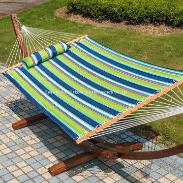 High Quality Outdoor Canvas Hammock Swing Bed With Wooden Stick and Pillow photo-4