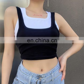 Hot Wholesale Women's Ladies Sexy  Skinny Thin Fake Two Piece Crop Top