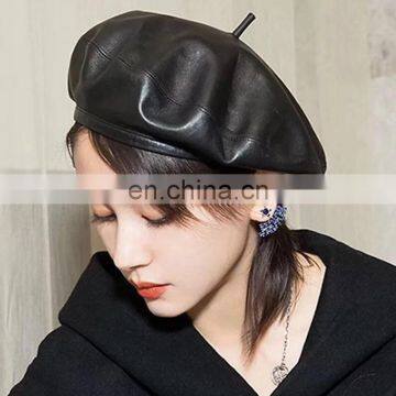 Fashion Women PU Leather Octagonal Caps Newsboy Cap Vintage Bonnet Beret Style Retro Leather Hat Cowboy photo-2
