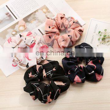 free ship Floral Flamingo Solid Houndstooth Design Women Hair Accesorios Hair Tie Scrunchie Ponytail Hair Holder Rope