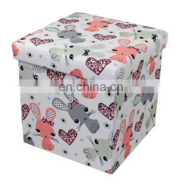 Customized Modern Living Room Furniture Cartoon Printing Polyester Storage Ottoman Square Fabric Folded photo-2