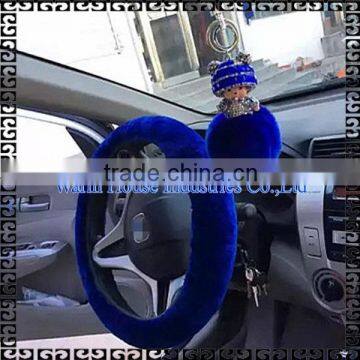 Fashion Genuine Sheepskin Car Steering Wheel Cover with accessory