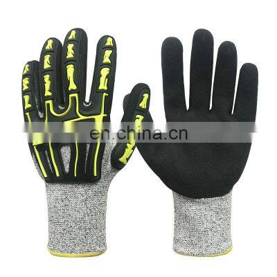 Cut 5 Gray HPPE TPR Work Nitrile Coated Cut Impact Oil Resistant Waterproof Gloves