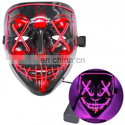 Stock RTS Attractive PVC Halloween Party Masks Led Light Joker Scary Neon Face Party Mask With Battery Operated Party Festival