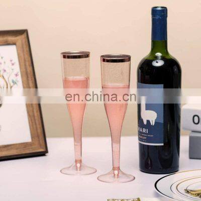 Hot Selling 6.5 Oz Bachelorette Party Champagne Rose Gold Rim Disposable Custom Plastic Champagne Flutes photo-4