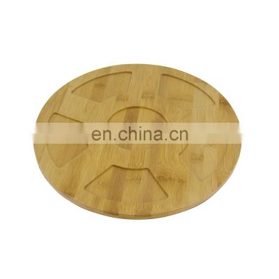 Natural Bamboo Cheese Board Swivel Serving Tray Round Rotating Cutting Board