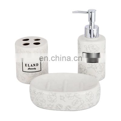 White Ceramic Bathroom Accessories Se -3 Pieces with  Lotion Dispenser Toothbrush holder and Soap Dish