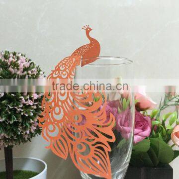 Wedding Centerpieces Laser Cut Peacock Shape Place Card for Wine Glass