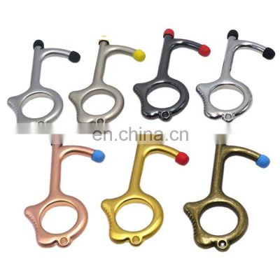 Custom Laser Logo Soft Silicon Tips Metal Door Opener No Touch Key with Retractable Pull Reel