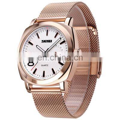 Skmei 1466 Luxury Rose Gold Mesh Watch Wholesale 3 Atm Leather Waterproof Quartz Watch for Men