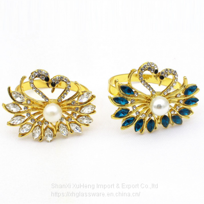 Factory Make Wedding Rhinestone Turquoise Crystal Swan Napkin Rings photo-5