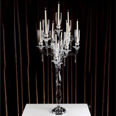 China Wholesale 9 Arms Tall Lampshade Crystal Glass Floor Candelabra