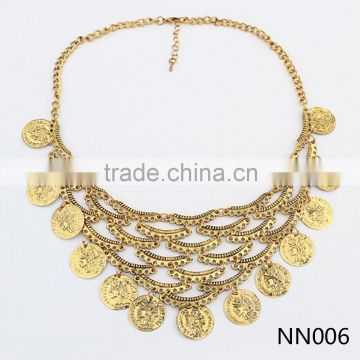 Hot sale short chain gold and silver necklace coin tassel necklace wholesale