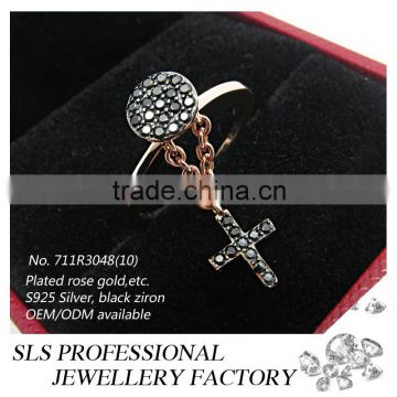 2015 guangzhou sheng lei shi jewelry limited fashionable sterling 925 silver cross black finger ring for lady