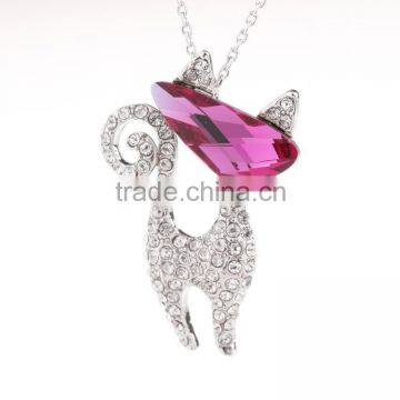 Hot Sale Fashion Cat Shaped Big Red Crystal Necklace