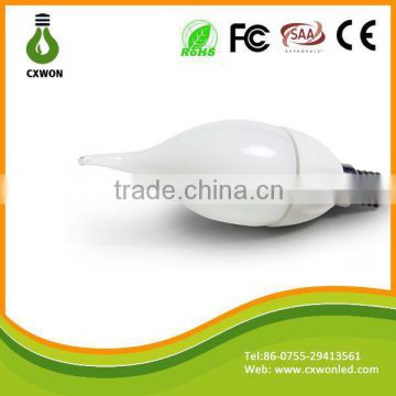 Popular ceramic 110v 220v 3528 e14 frosted candle shaped lamp with tail