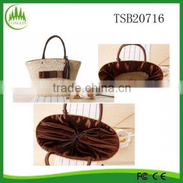 2015 New Product High Quality Woven Beach Bag Handbag Drawstring Straw Bag