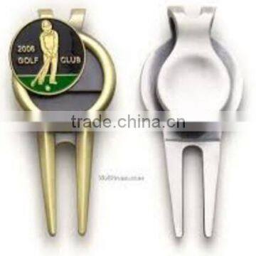 Zinc alloy magnetic chrome golf pitchfork with customized golf ball marker