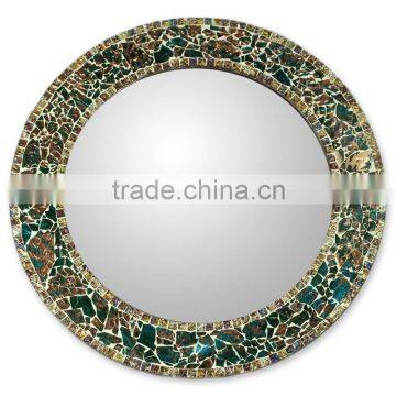 Iridescent colorful handmade bathroom mosaic glass round mirror for decor