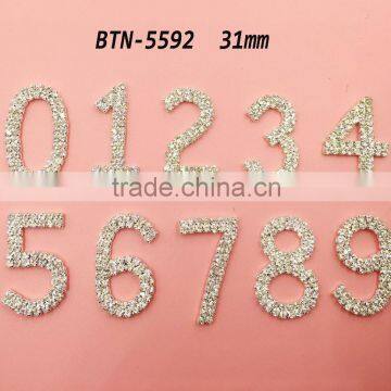 Hot selling factory price 31mm number rhinestone button in stock (btn-5592)