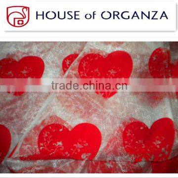 Polyester Hearts Flocked Organza Fabric