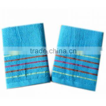 cotton bath towel with colorful satin weave