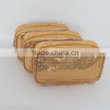 Hot sell glitter sequins leather cosmetic bag