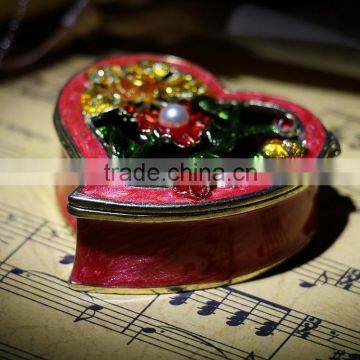 High quality handmade enamel pewter trinket box heart jewelry box