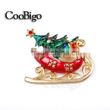 Fashion Charming Jewelry Bling Christmas Tree Red Sled Rhinestone Pin Brooch Wedding Christmas Party Gift Apparel Accessories