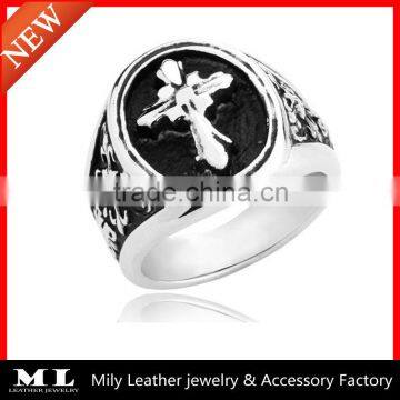 Fine jewelry gothic black man cross heart casting stainless steel cross ring MLSR-0008