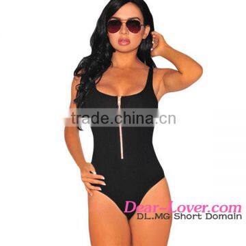 2016 Black Zipper Accent Bodysuit sexy lingerie mature woman