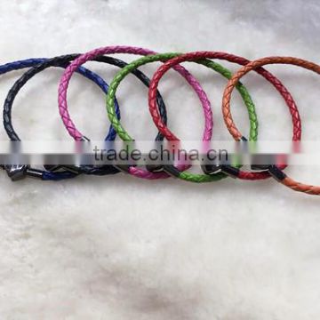 Wholesale colourful 3mm real cow leather braided bracelet with love shape stainless steel clasp for men/women/chil