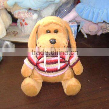 plush dog with knitted garment