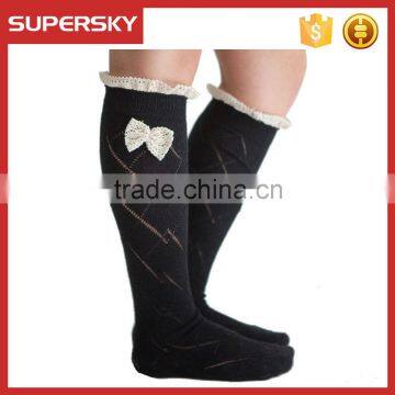 A-24 lace knit women leg warmers knee high boot socks with lace ruffle lace button boot socks