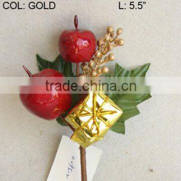 2014 Fresh Artificial Christmas Gold Flower Pick 5.5" Artificial Fruit Flower With Berries And Leaf