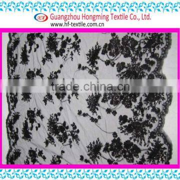 Hot Sell 3mm Black Flower Sequin Embroidery Textile On Tulle Mesh Fabric For Make Evening Dress