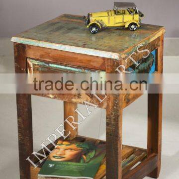 INDIAN RECYCLE WOOD 1 DRAWER SIDE TABLE, FOR HOME FURNTIURE