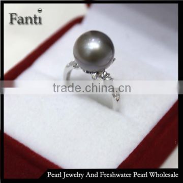 black pearl wholesale price natural fashion pearl round ring real 925 silver ring