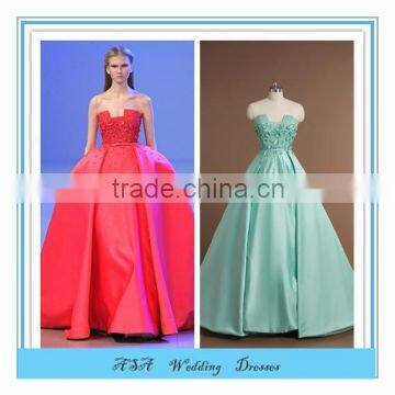 Real design photos Dubai Custom made Satin sexy Long emerald green prom dress evening dresses 2015 (YASA-824)