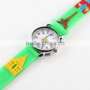 Colourful 2014 fashion embossed 3D silicone strap kid watch with cartoon dial