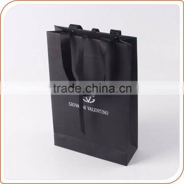 black cardboard gift paper bag silver stamping logo with ribbon