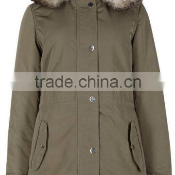 100% polyester slim fit hooded womens padded jacket with faux fur