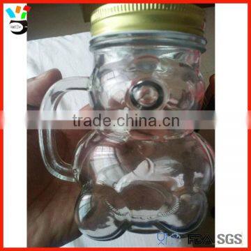 Cute Appealing Table Drinkingware Brand New Design Mini Bear Glass With Lid & Handle