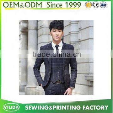 Korean Style Slim Fit Wedding Formal Business Plaid Suits 2016