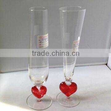 wine glass with red heart design , loved champagne glass , party glass