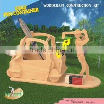 Kid 3D Wooden Puzzle Golf Pen-Container For Christmas Gift