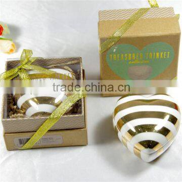 Heart Shape Jewelry Box , Real Gold Ceramic Jewelry Box , Porcelain Trinket Box With Golden Decal photo-2